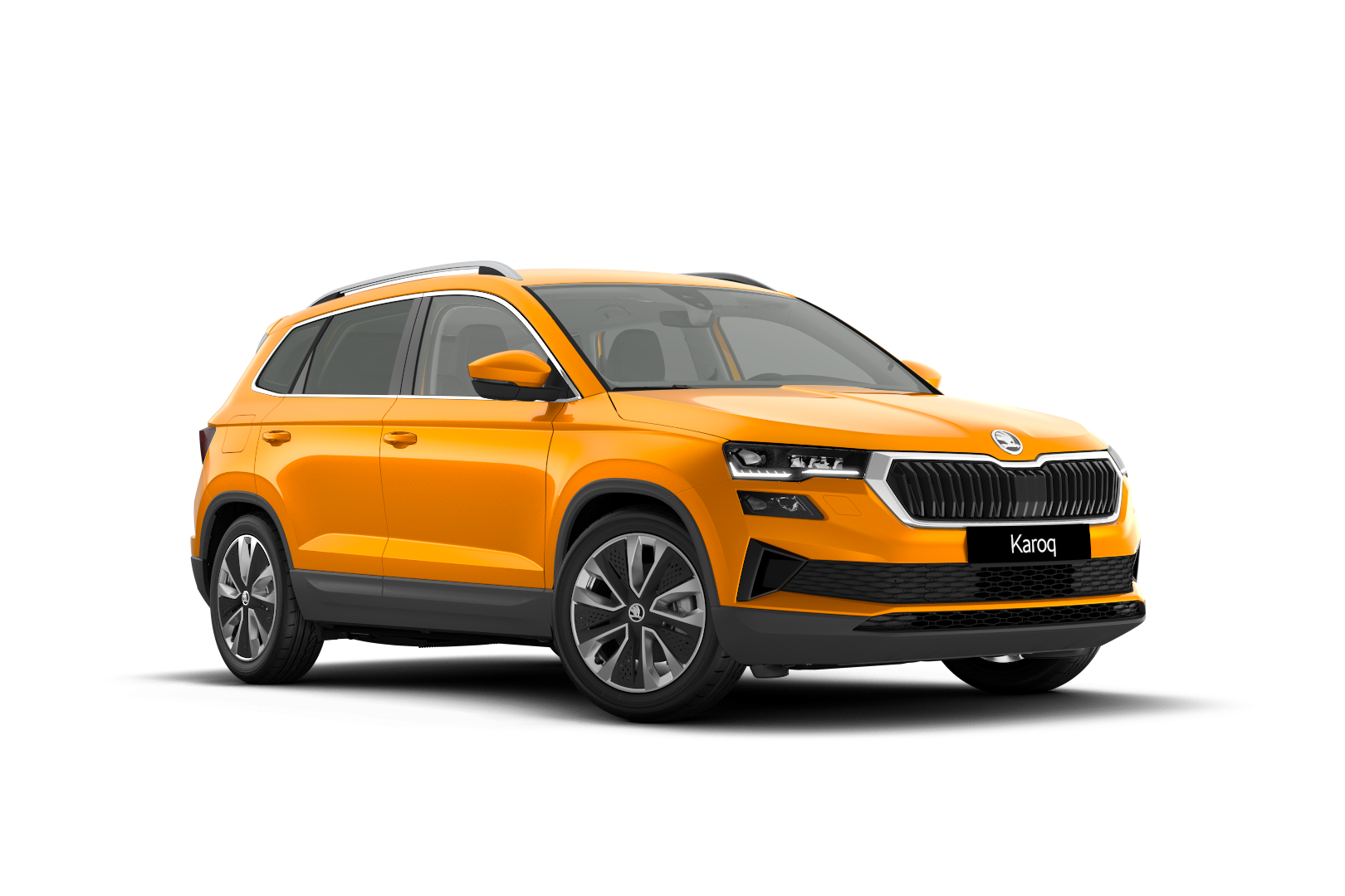 Škoda Karoq orange schräge Frontansicht